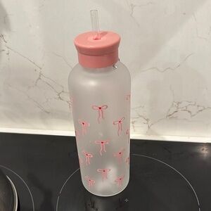 Coquette Bows Frosted Glass Tumbler w/Straw Pink Bow Aesthetic Iced Coffee Cup